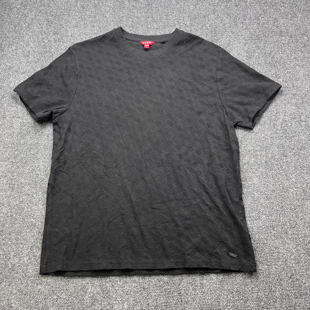GUESS Textured Jacquard Knit Short Sleeve Black Crew Neck T-Shirt - Picture 1 of 7